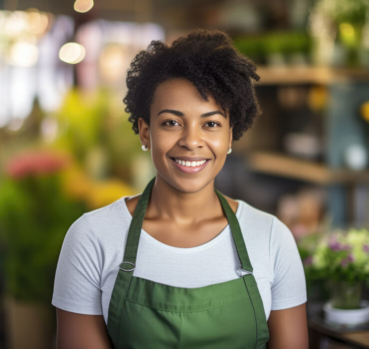 Smiling attractive black female Small business owner in her flor